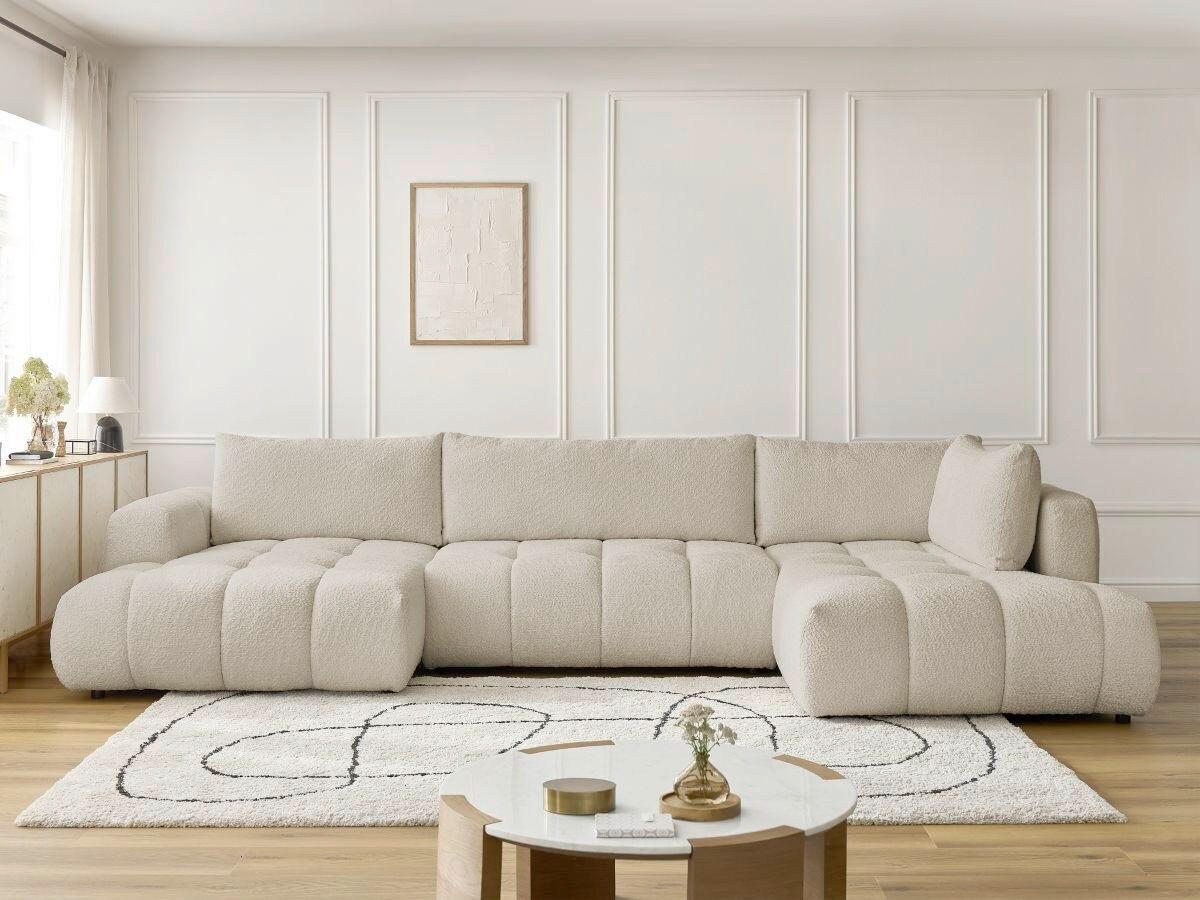 WOHNLANDSCHAFT  FUJI  Beige Bouclé  - Beige/Schwarz, MODERN, Kunststoff/Textil (160/377/204cm)