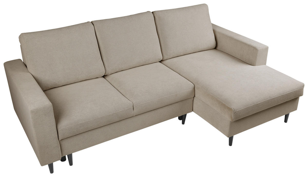 ECKSOFA in Struktur Hellbraun  - Hellbraun/Schwarz, Modern, Holz/Kunststoff (230/145cm) - MID.YOU