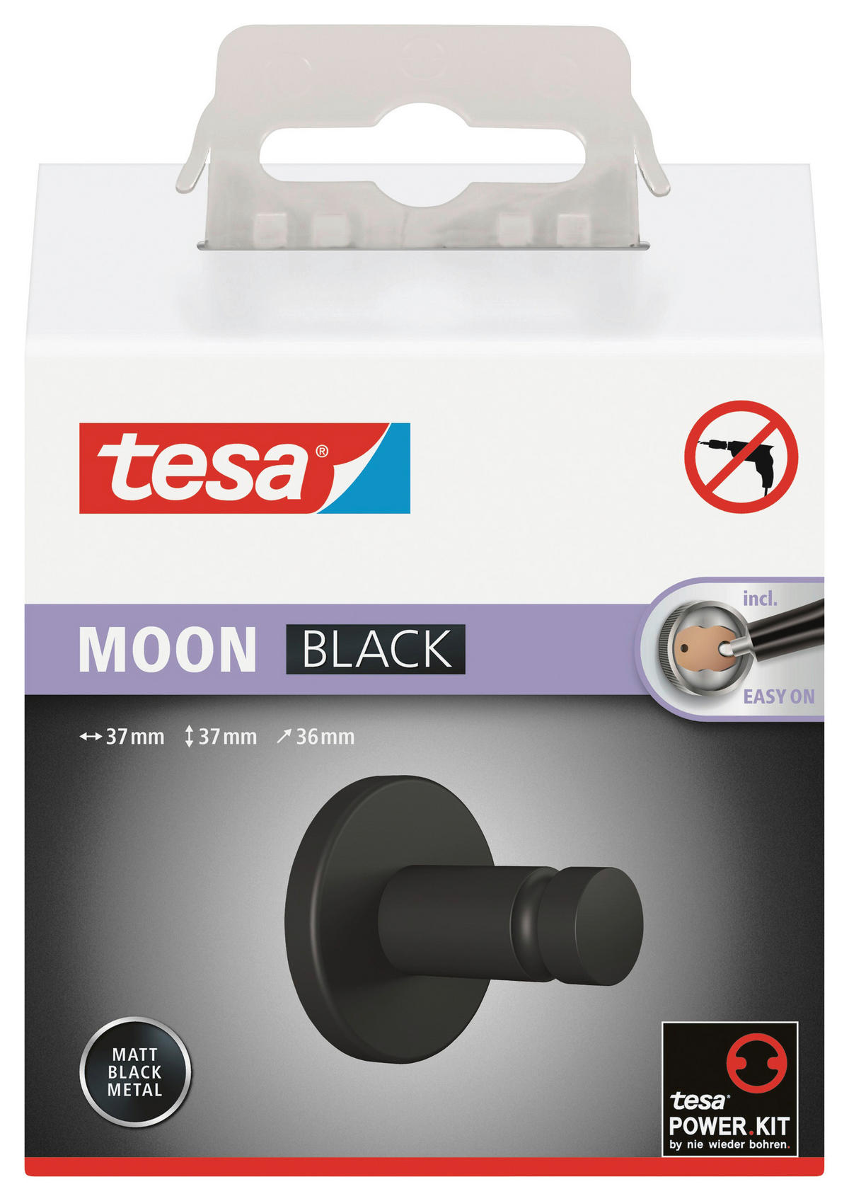 WANDHAKEN  in Schwarz  - Schwarz, Basics, Metall (3,7/3,6/3,7cm) - Tesa