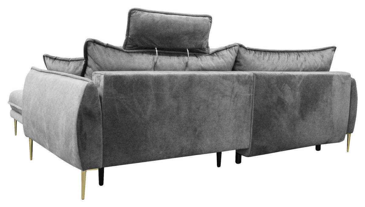 ECKSOFA in Velours Grau  264/196 cm  - Goldfarben/Grau, Design, Textil/Metall (264/196cm) - MID.YOU