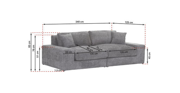 BIGSOFA Struktur, Bouclé Greige  - Greige/Schwarz, MODERN, Kunststoff/Textil (240/76/125cm) - Landscape
