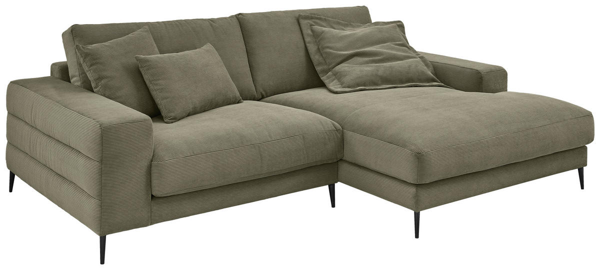 ECKSOFA in Feincord Olivgrün  - Schwarz/Olivgrün, Design, Textil/Metall (253/177cm) - Dieter Knoll