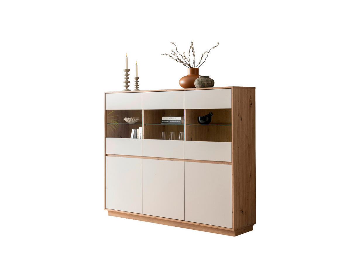 HIGHBOARD , 164/138/40 cm,  - Kaschmir/Eiche Artisan, Design, Glas/Holzwerkstoff (164/138/40cm) - MID.YOU