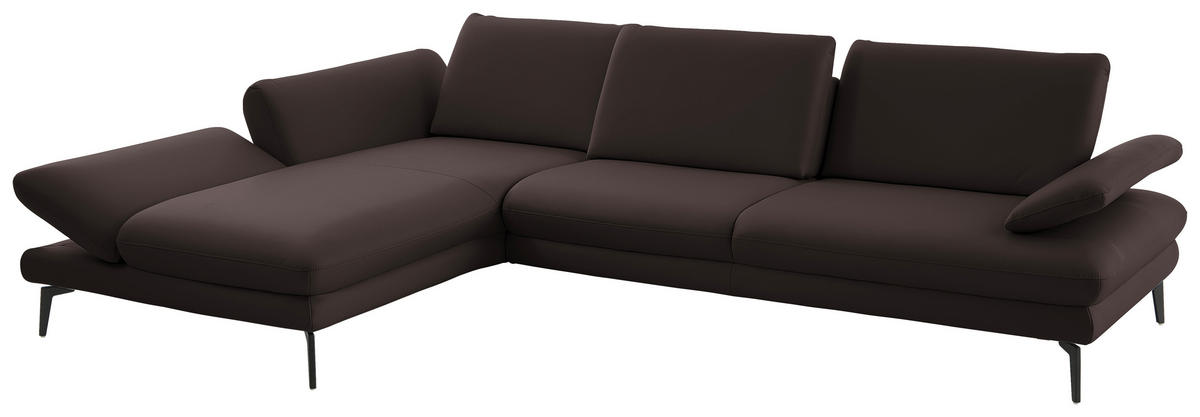 ECKSOFA in Echtleder Dunkelbraun  - Dunkelbraun/Schwarz, Design, Leder/Metall (195/308cm) - Dieter Knoll