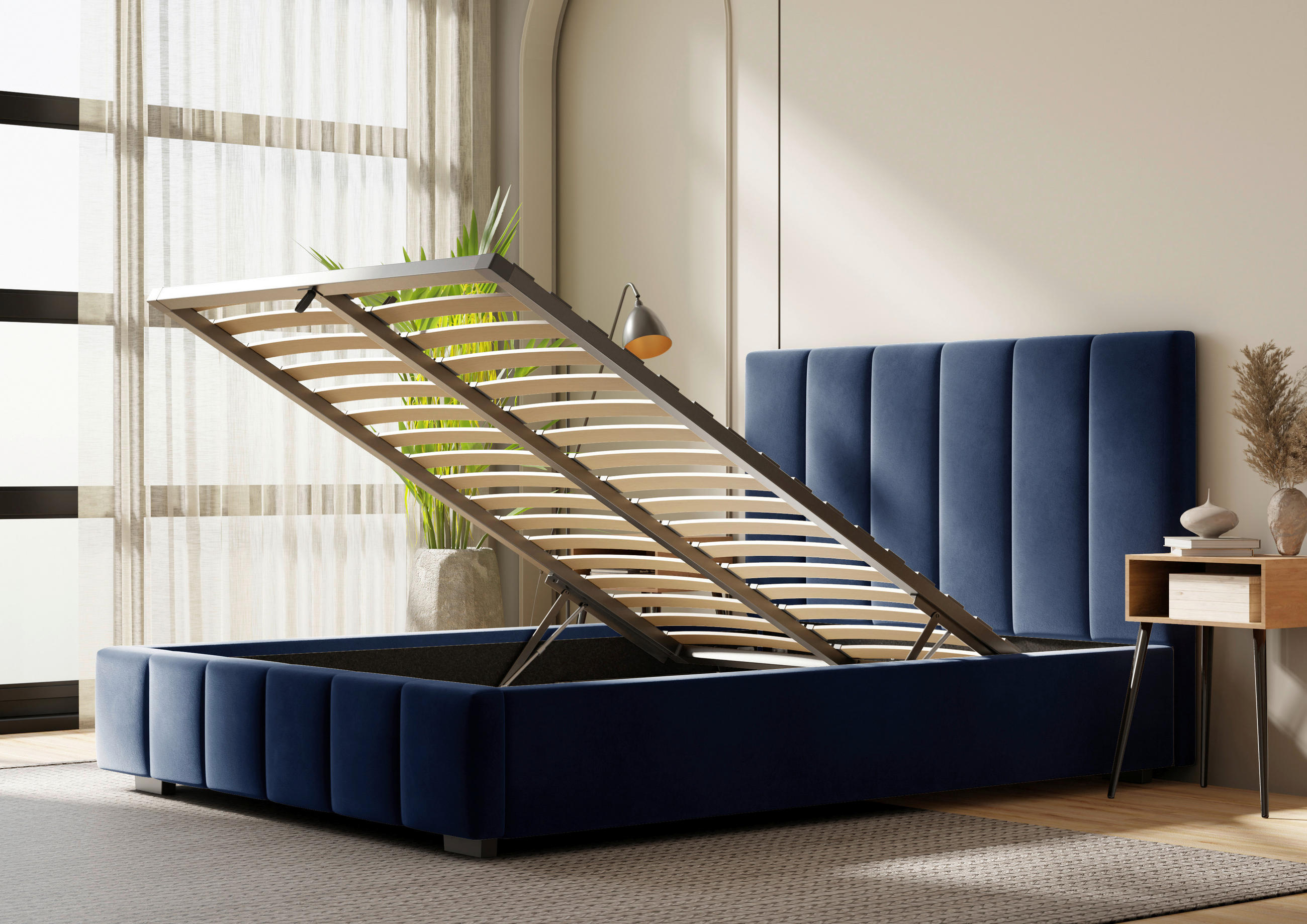 POLSTERBETT 180/200 cm,  in Blau, Lattenrost, Bettkasten,  - Blau/Schwarz, Design, Holz/Kunststoff (180/200cm) - Boxxx