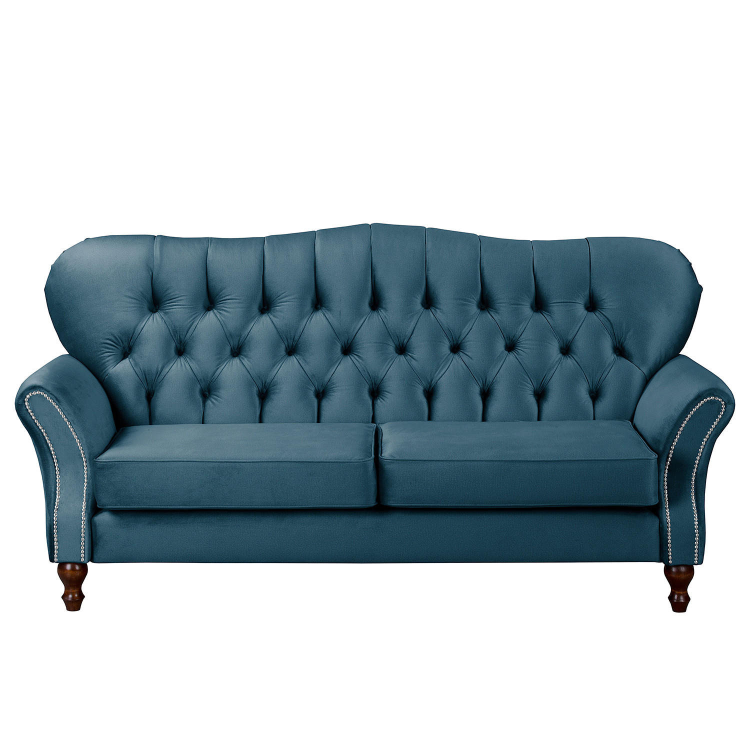 3-SITZER-SOFA Velours Dunkelblau  - Dunkelbraun/Dunkelblau, Design, Holz/Textil (210/98/95cm) - P & B