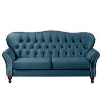 3-SITZER-SOFA Velours Dunkelblau  - Dunkelbraun/Dunkelblau, Design, Holz/Textil (210/98/95cm) - P & B