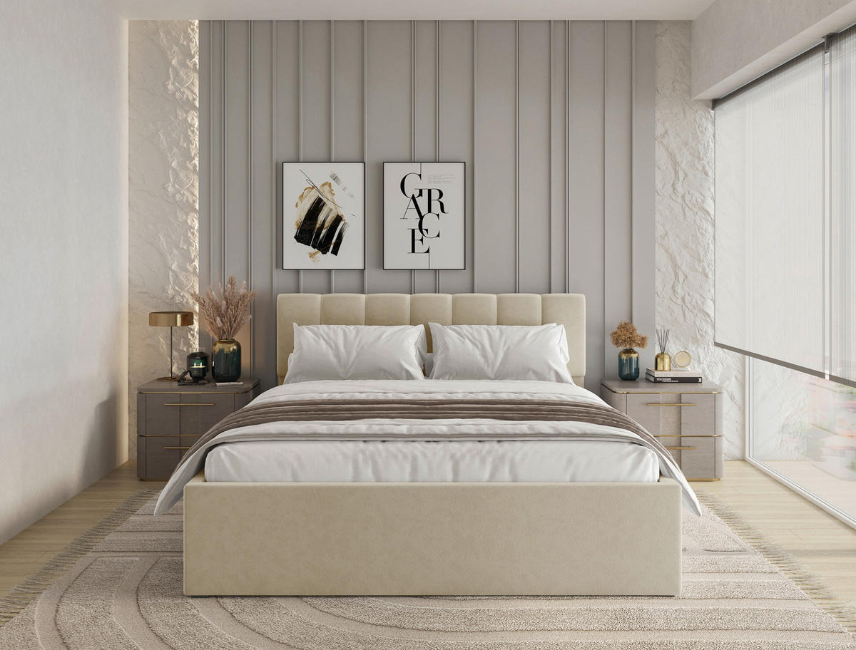 POLSTERBETT 160/200 cm  in Creme  - Creme/Schwarz, Design, Holz/Kunststoff (160/200cm) - Stylife