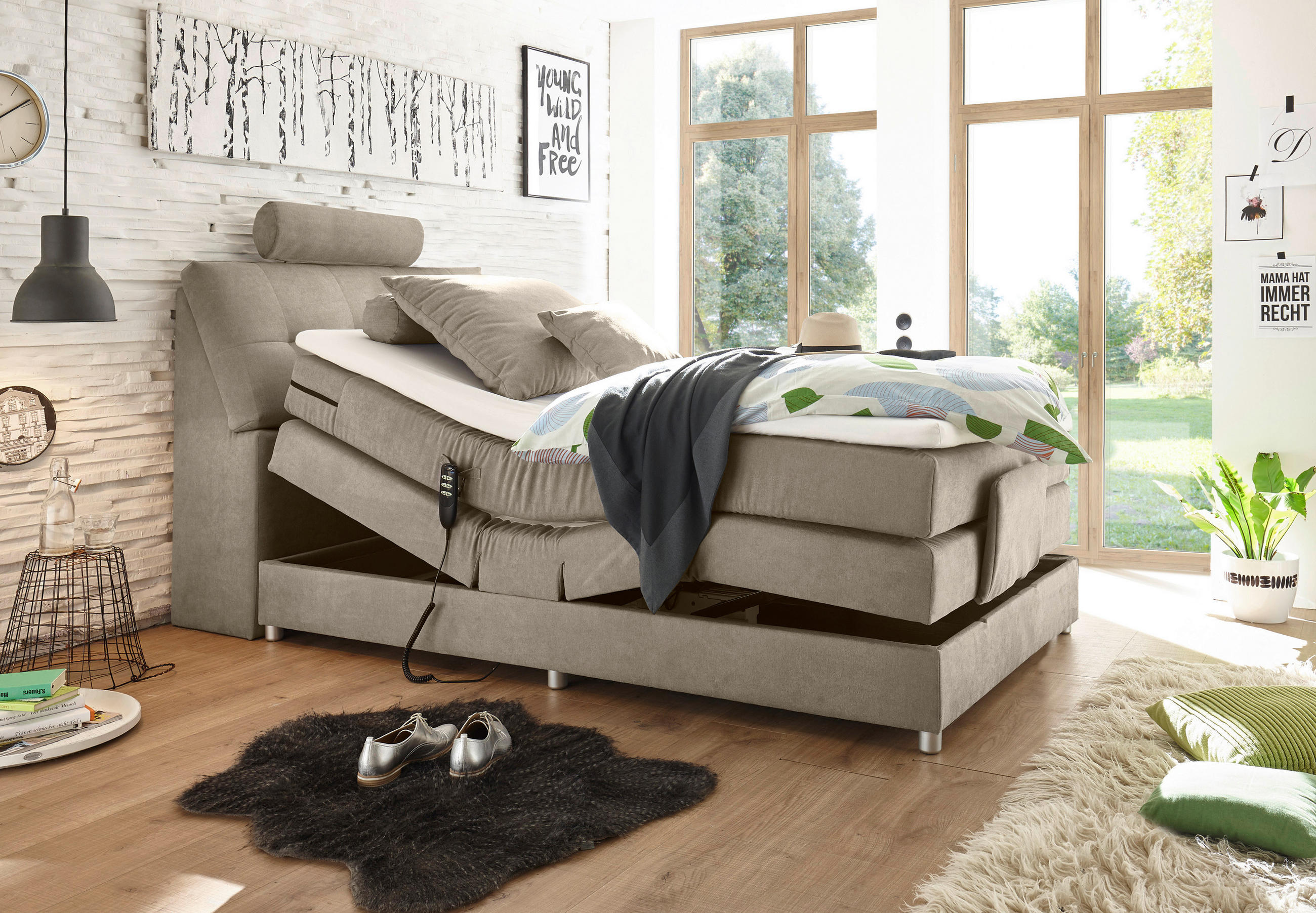 BOXSPRINGBETT 120/200 cm in Sandfarben - Sandfarben/Silberfarben, Modern, Holzwerkstoff/Kunststoff (120/200cm) - MID.YOU