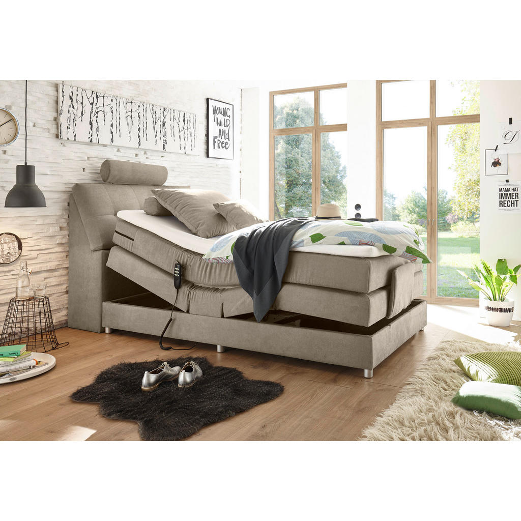 Thumbnail - Mid.you Boxspringbett, Sand, Textil, H2, 7-Zonen, 120x200 cm, gepolstertes Kopfteil, Federkernmatratze, Schlafzimmer, Be...