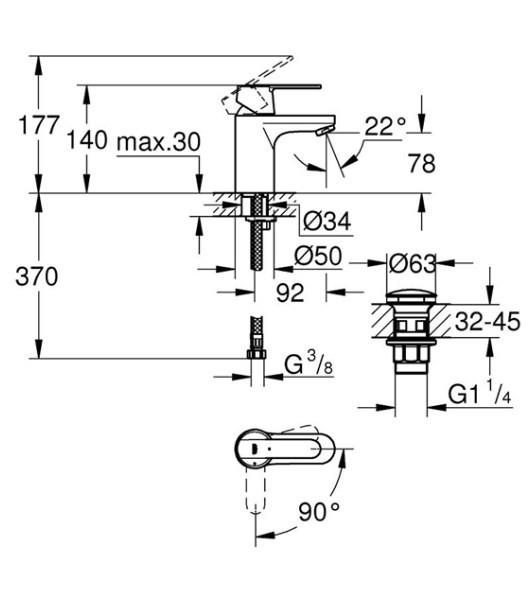 TVÄTTSTÄLLSBLANDARE 5/14/5 cm  - stålfärgad, Basics, metall (5/14/5cm) - Grohe