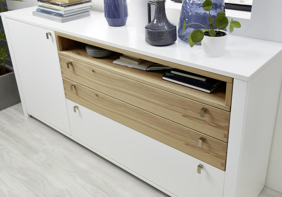 COMODĂ CU UșI 192/90/47 cm  - culoare nichel/culoare lemn fag, Basics, metal/lemn (192/90/47cm) - Cantus