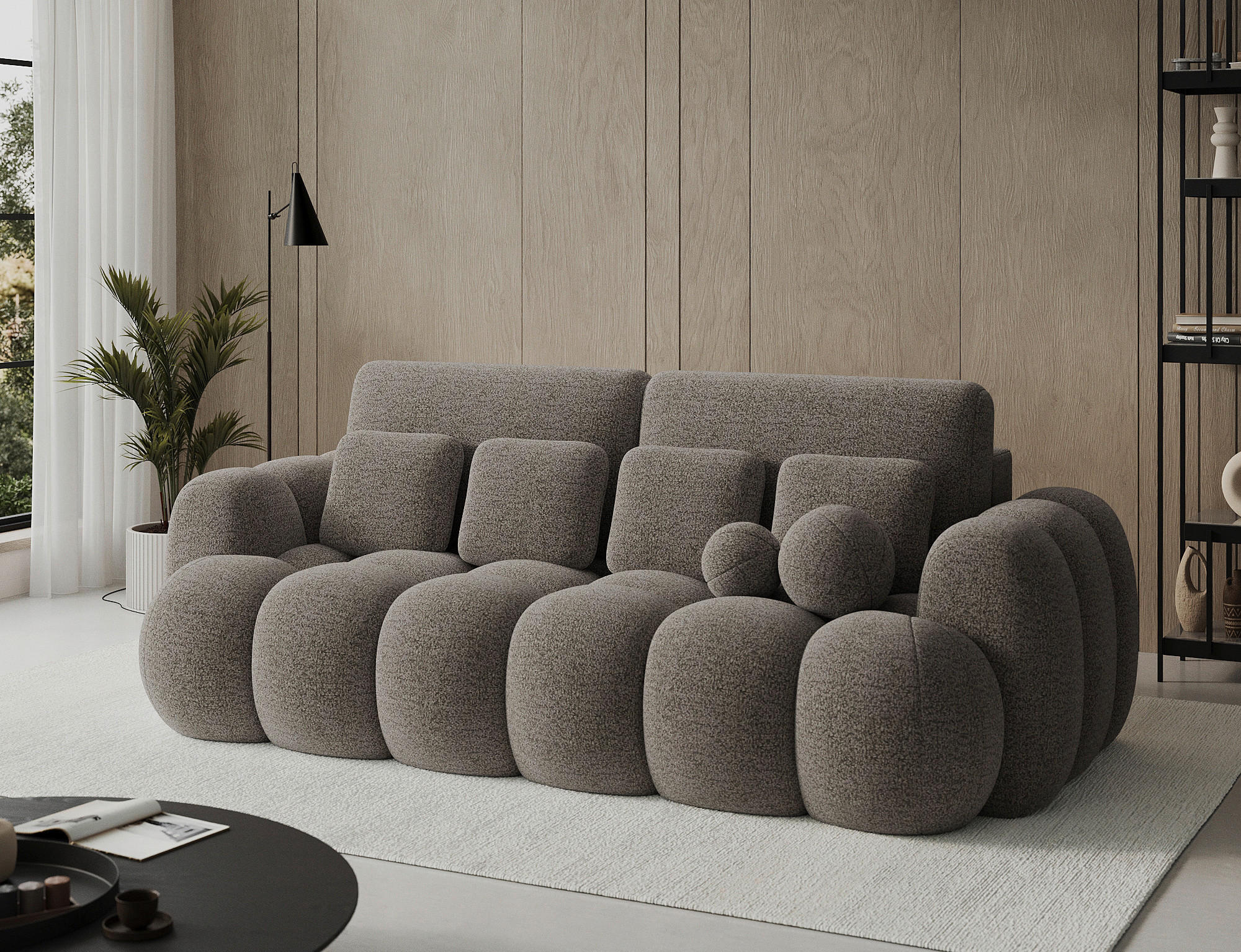 SCHLAFSOFA Bouclé Braun  - Schwarz/Braun, Design, Kunststoff/Textil (256/105/119cm) - MID.YOU