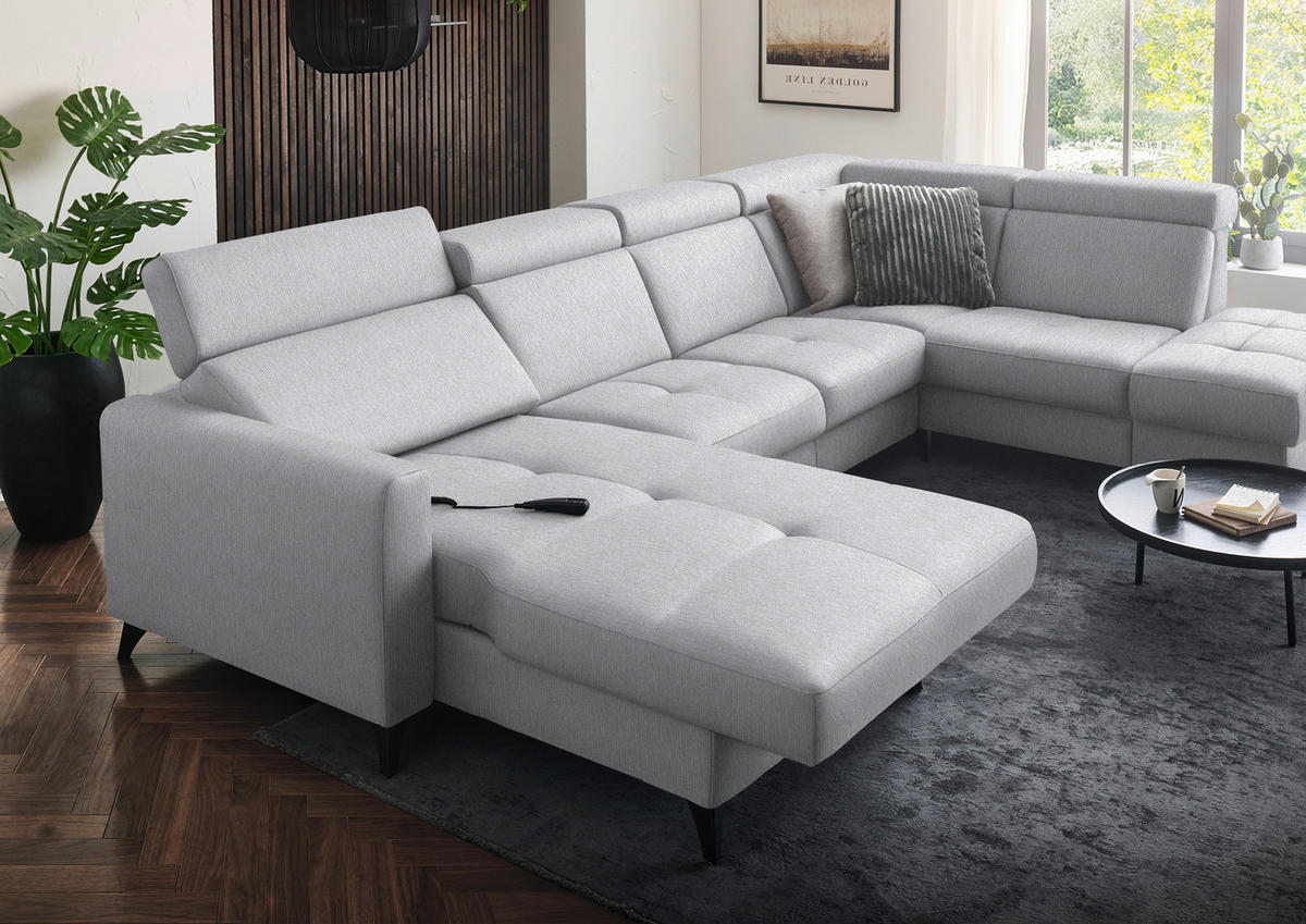 WOHNLANDSCHAFT Beldomo System in Flachgewebe Ecru  - Ecru/Schwarz, KONVENTIONELL, Textil/Metall (174/333/215cm) - Beldomo System