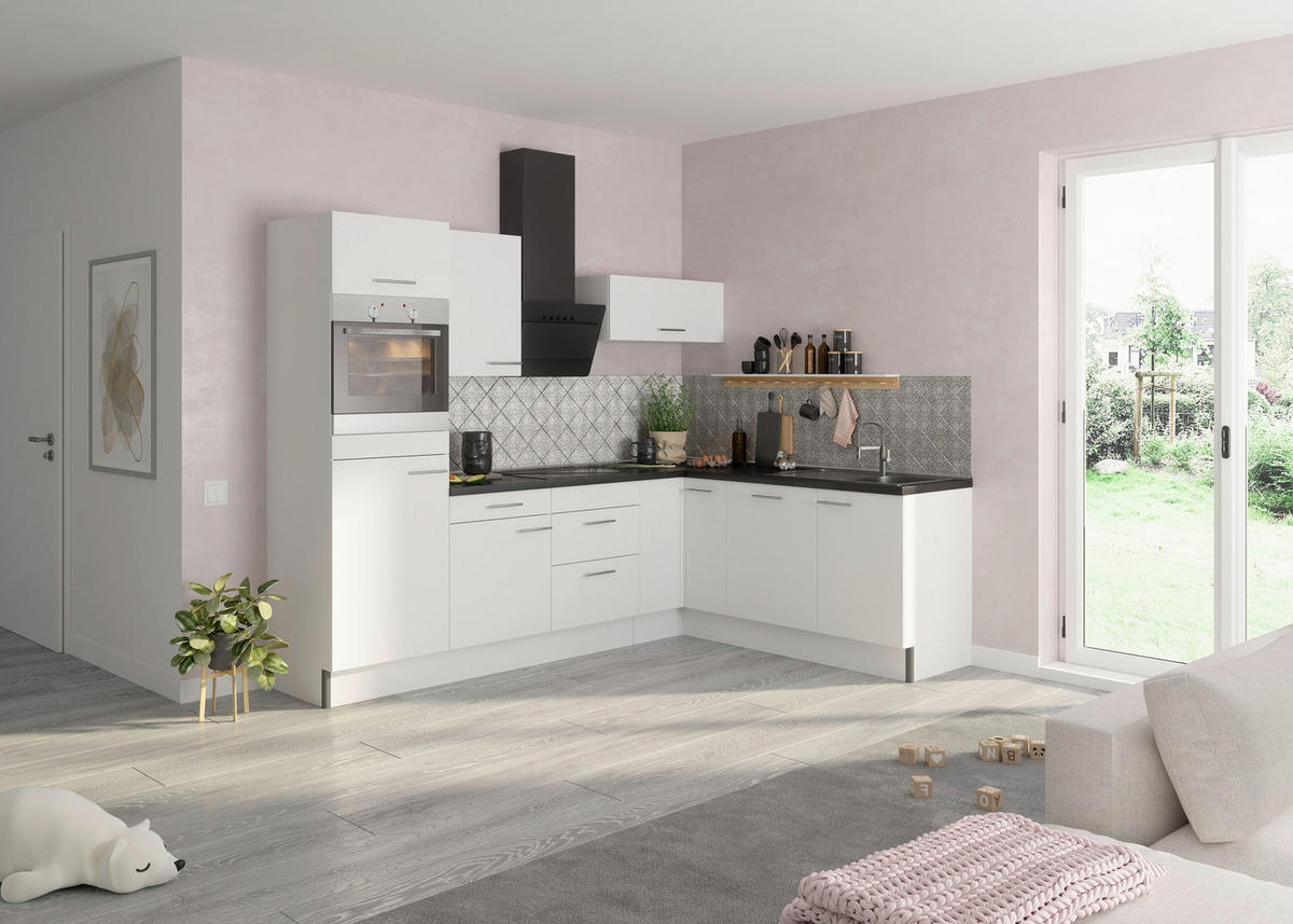 ECKKÜCHE 270/200 cm  in Weiß  - Edelstahlfarben/Anthrazit, Basics, Holzwerkstoff/Metall (270/200cm) - Optifit