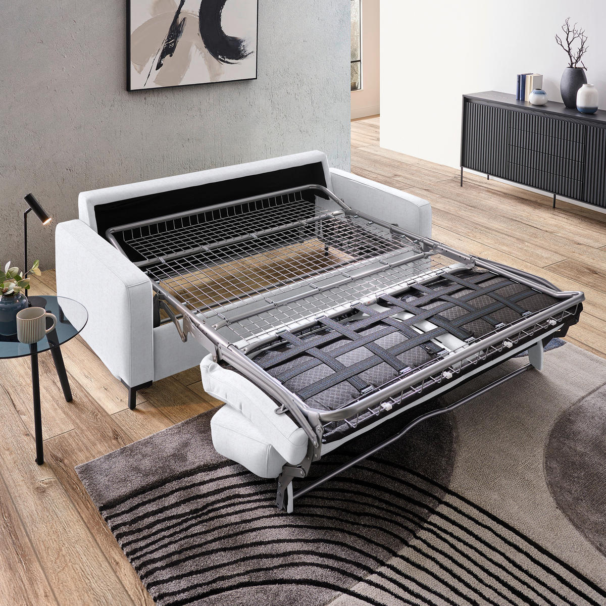 SCHLAFSOFA in Webstoff Silberfarben  - Silberfarben/Schwarz, KONVENTIONELL, Textil/Metall (187/84/97cm) - Welnova