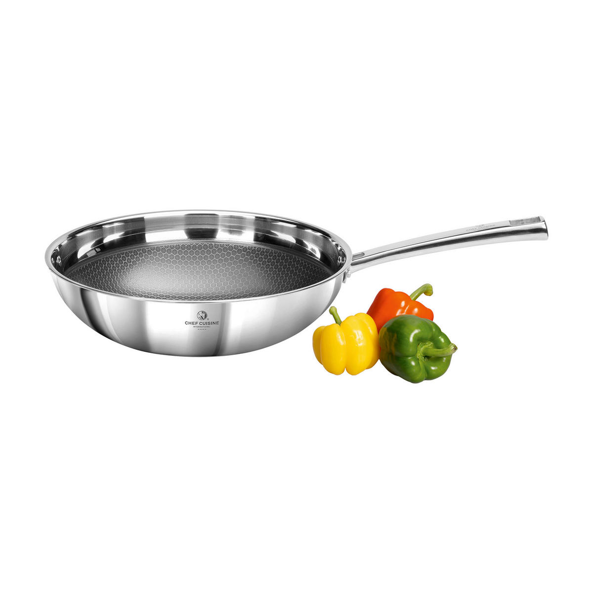 WOKPFANNE Honeycomb Keramik Keramikbeschichtung  - Edelstahlfarben, Basics, Metall (28/11,5cm) - CHEF CUISINE