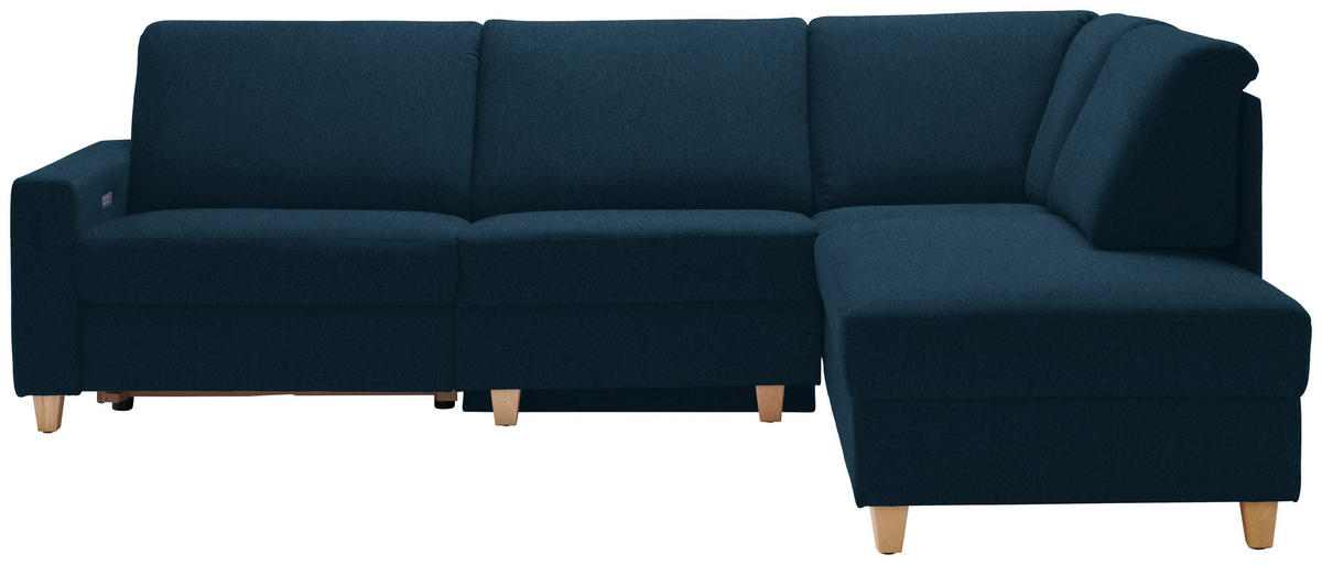 ECKSOFA in Flachgewebe Dunkelblau  261/203 cm  - Eichefarben/Dunkelblau, KONVENTIONELL, Holz/Textil (261/203cm) - Sedda