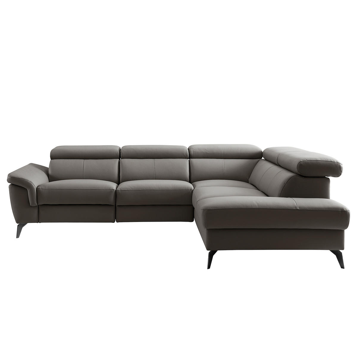 ECKSOFA SONO in Lederlook Echtleder Dunkelbraun Armteilverstellung, Kopfteilverstellung  265/210 cm  - Dunkelbraun/Schwarz, Design, Leder/Textil (265/210cm) - Livetastic