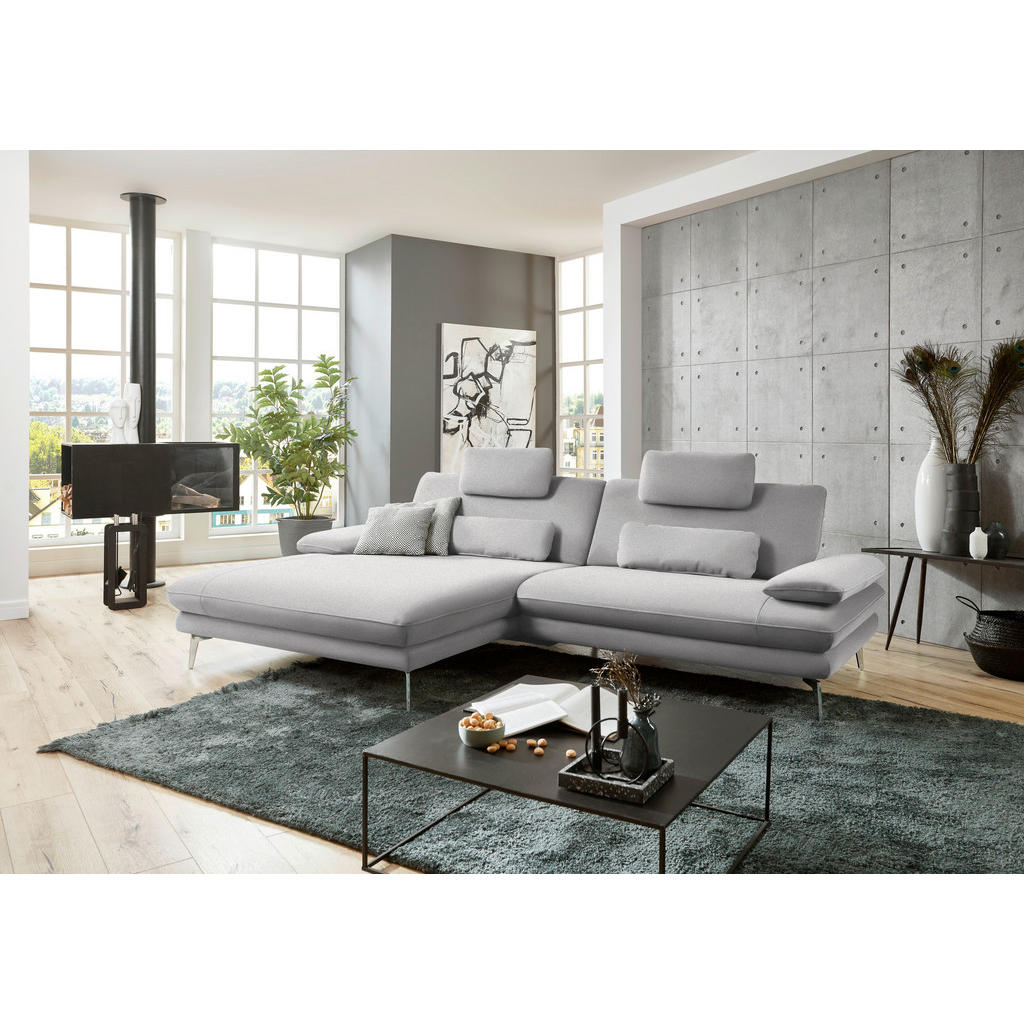 Thumbnail - Dieter Knoll Ecksofa, Hellgrau, Textil, 3-Sitzer, Ottomane links, L-Form, 284x184 cm, Goldenes M, Fußauswahl, Stoffauswa...
