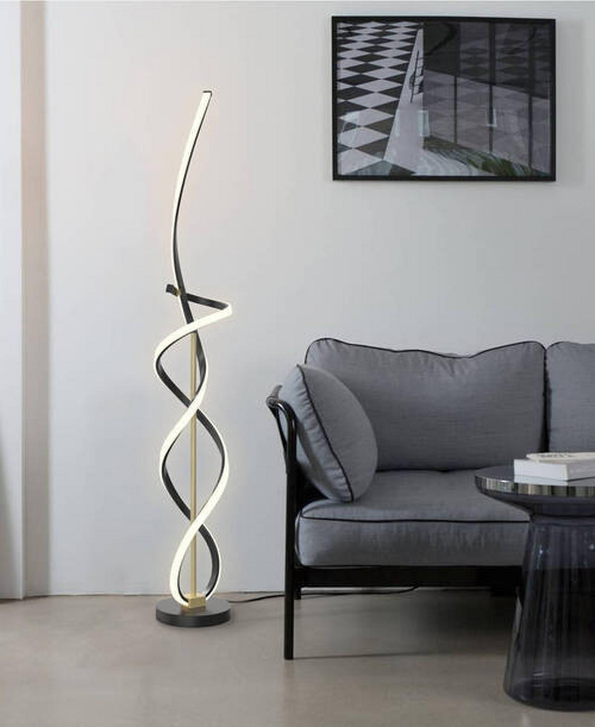 STOJACIA LED LAMPA, 25/140 cm  - čierna/zlatá, Design, kov/plast (25/140cm) - Wofi