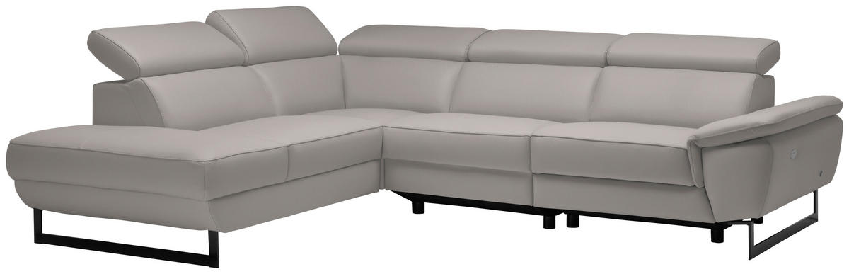 ECKSOFA in Echtleder Greige  - Greige/Schwarz, Design, Leder/Metall (225/281cm) - Celina Home