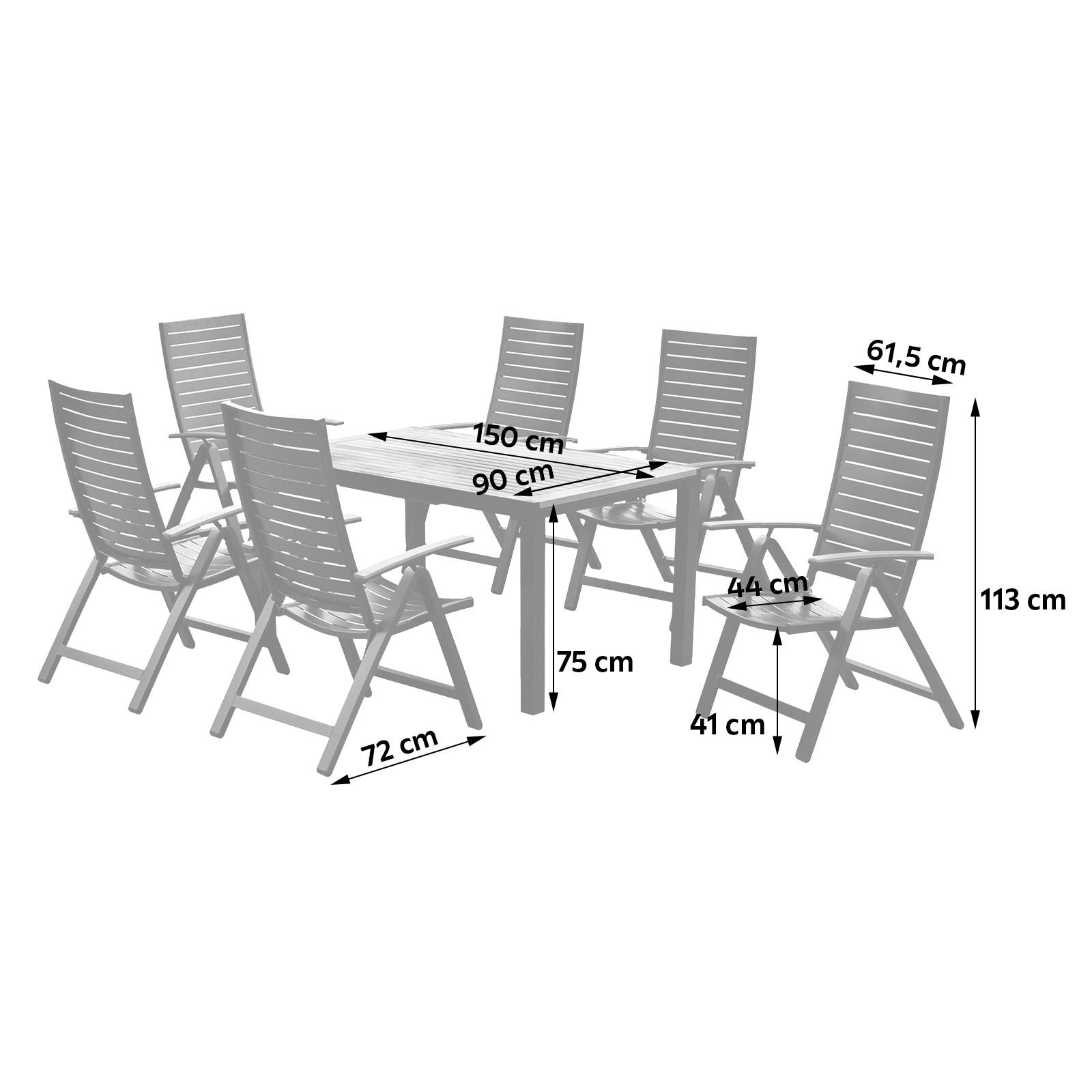 Thumbnail - Gardenson Gartenset Astros, Graphit, Natur, Holz, Metall, 7-teilig, Akazie, massiv, FSC 100%, Stuhl klappbar, Gartenmöbe...