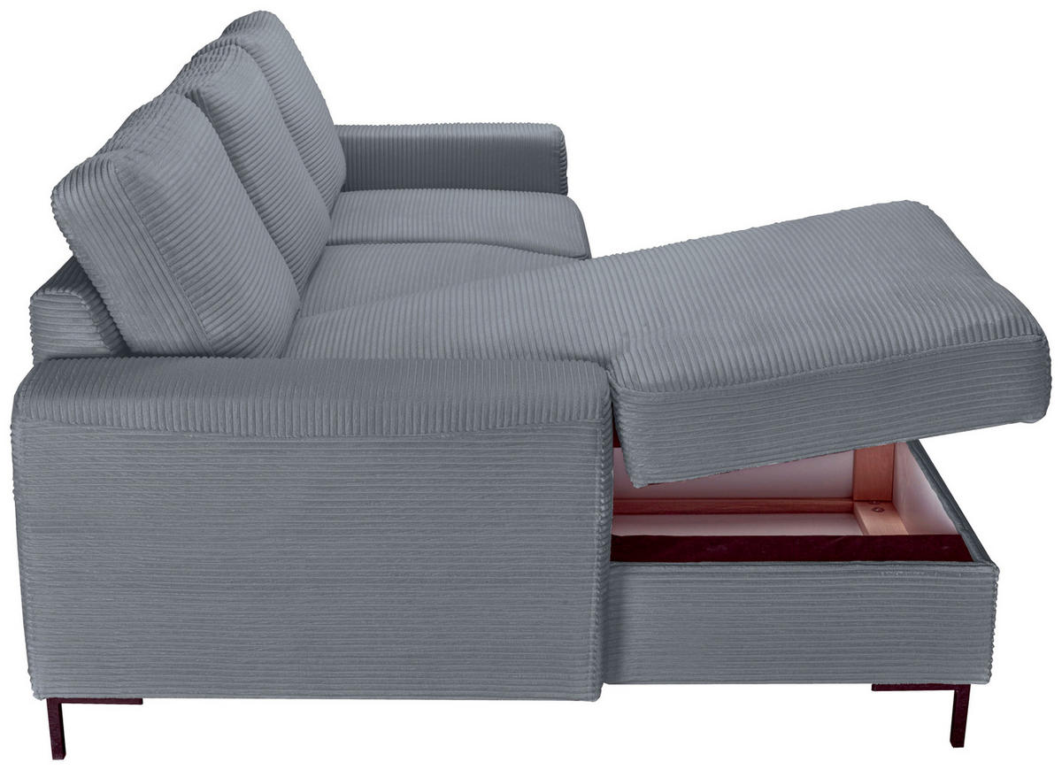 ECKSOFA Dunkelgrau Cord  - Dunkelgrau/Schwarz, KONVENTIONELL, Textil/Metall (150/240cm) - Carryhome
