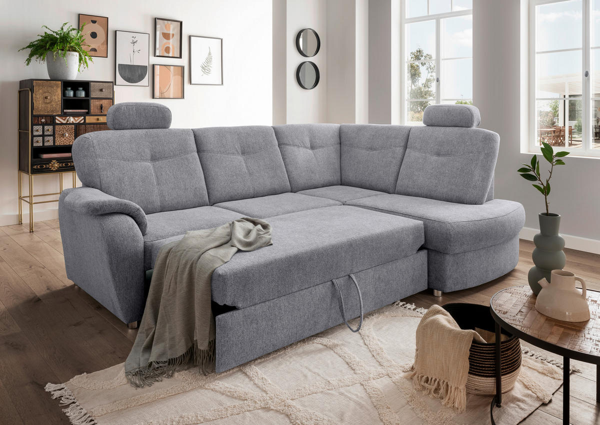 ECKSCHLAFSOFA in Chenille Silberfarben  - Chromfarben/Silberfarben, Modern, Kunststoff/Textil (264/180cm) - Livetastic