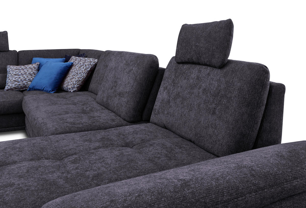 WOHNLANDSCHAFT in Flachgewebe Dunkelblau  - Silberfarben/Dunkelblau, Konventionell, Textil/Metall (223/363/176cm) - Sit & More