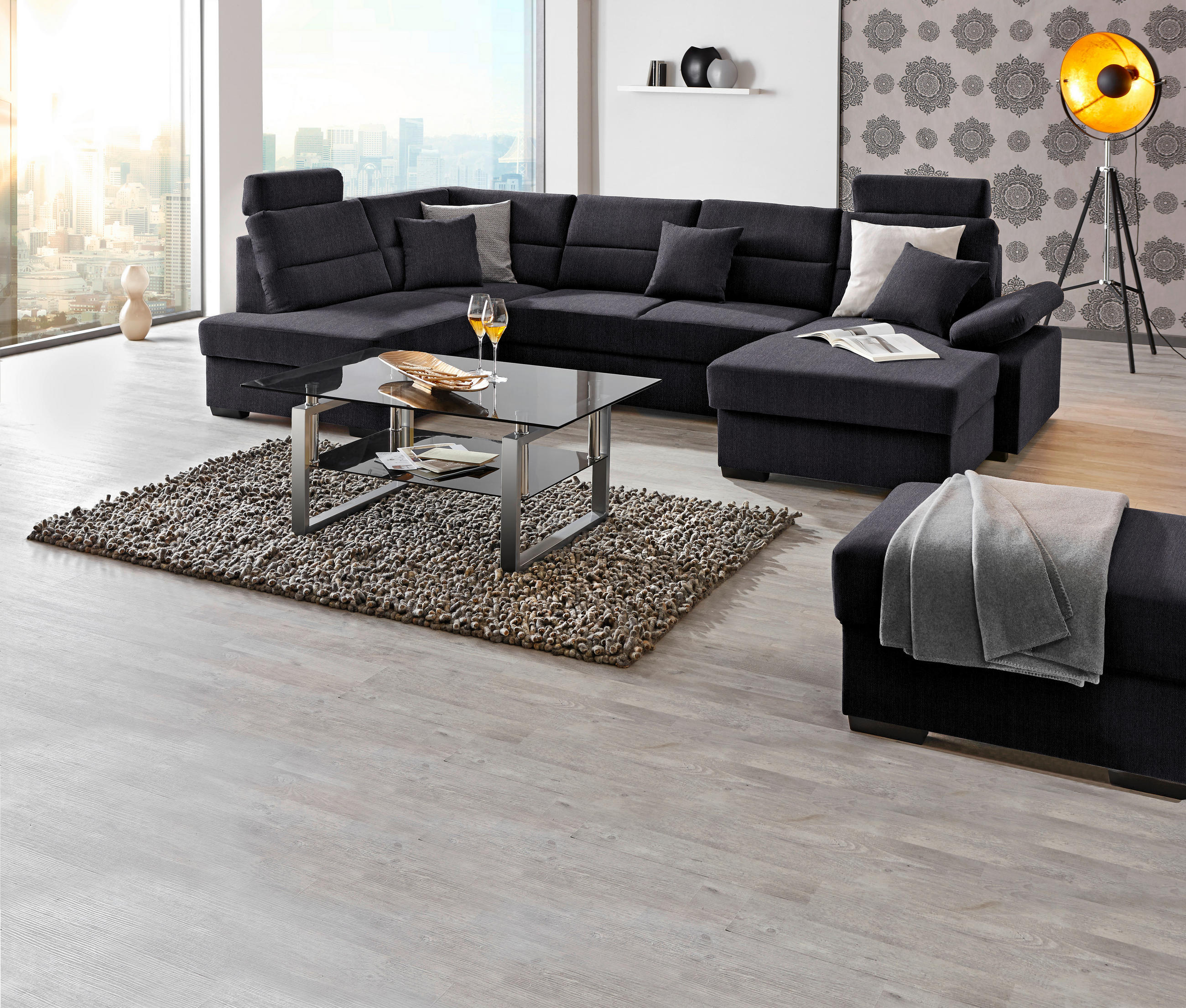 WOHNLANDSCHAFT in Webstoff Anthrazit  - Dunkelbraun/Anthrazit, Konventionell, Kunststoff/Textil (183/319/166cm) - Cantus