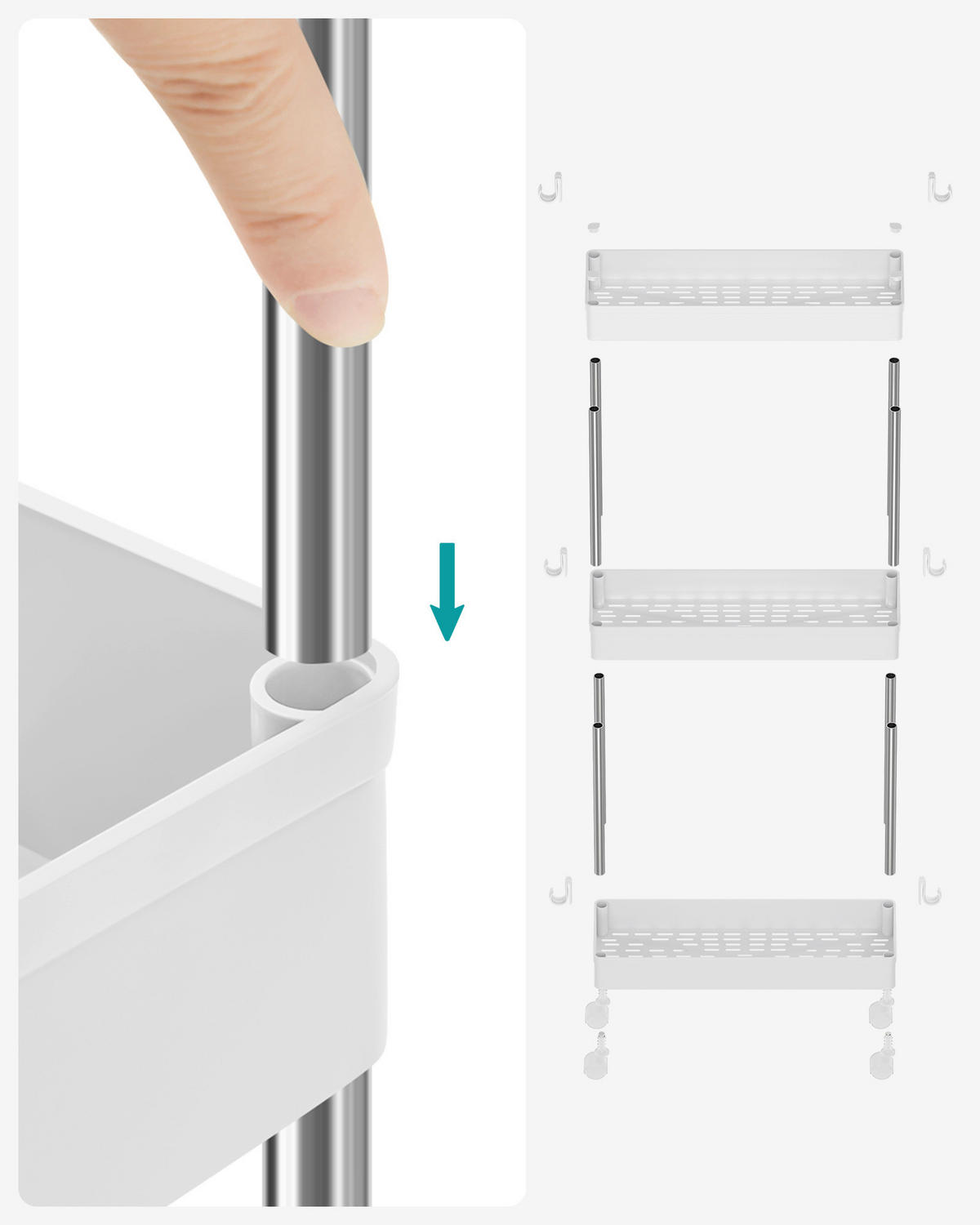 SERVIERWAGEN in Weiß, Edelstahlfarben  - Edelstahlfarben/Silberfarben, Basics, Kunststoff/Metall (14,4/60,6/42cm)