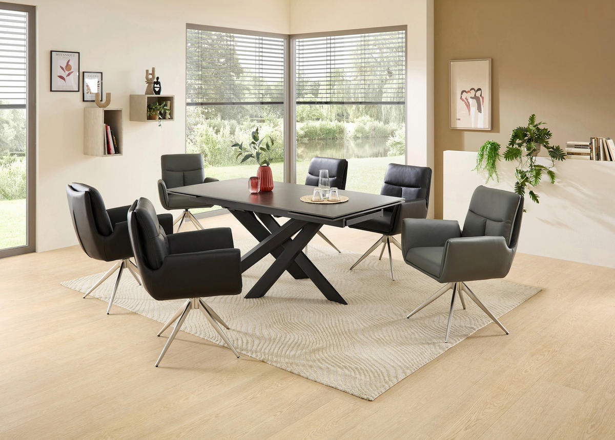 ARMLEHNSTUHL  Sitzfläche 360° drehbar  Echtleder  - Edelstahlfarben/Grau, MODERN, Leder/Metall (61/94/67cm) - MID.YOU