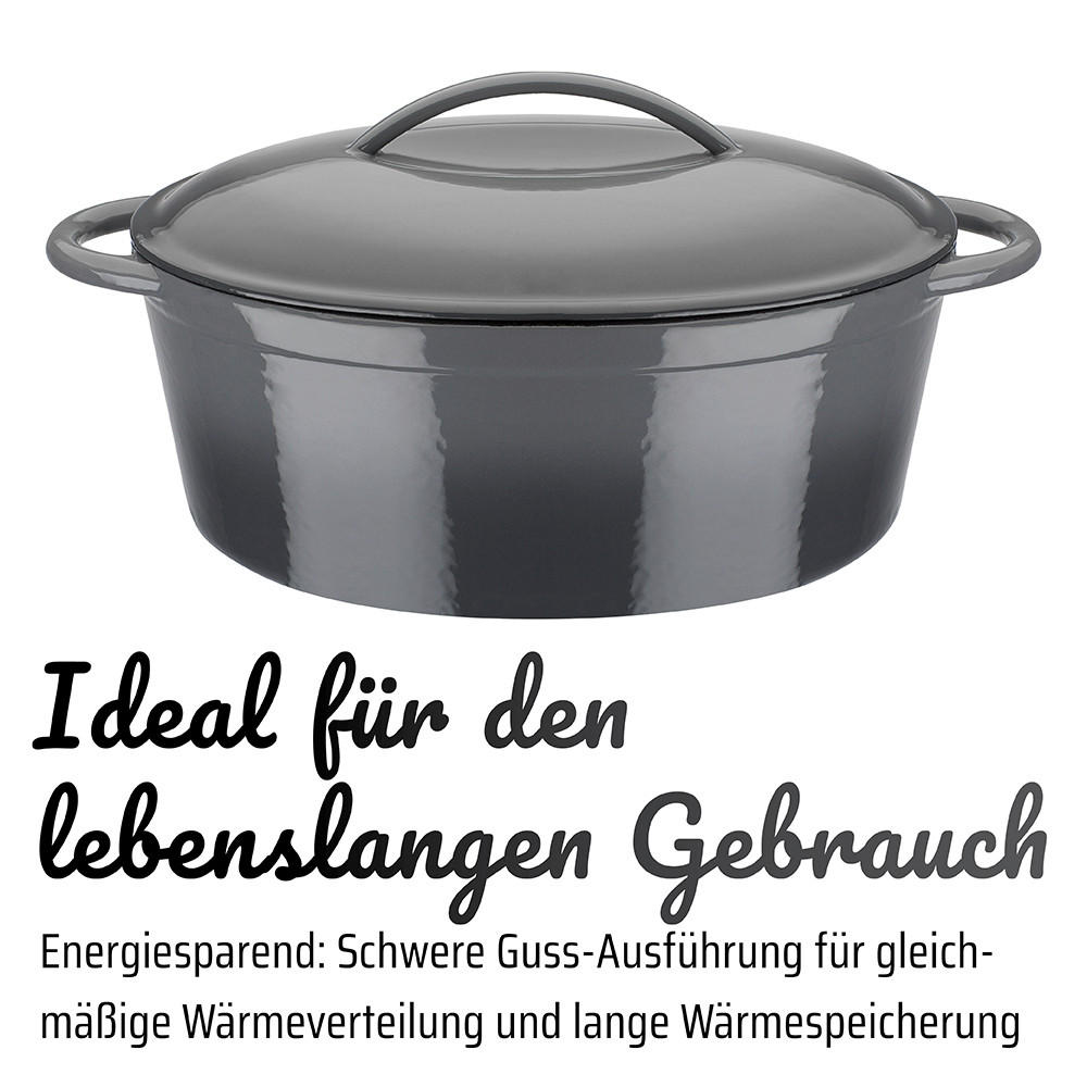 Thumbnail - GSW Bräter Grey Shadow, Grau, Metall, 7 L, oval, 25x13x33 cm, ISO 9001, backofengeeignet,hitzebeständige Griffe, backofe...