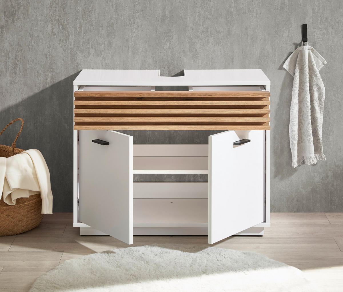 SKŘÍŇKA POD UMYVADLO, bílá - bílá/černá, Konvenční, kompozitní dřevo/plast (80/64/40cm) - Xora