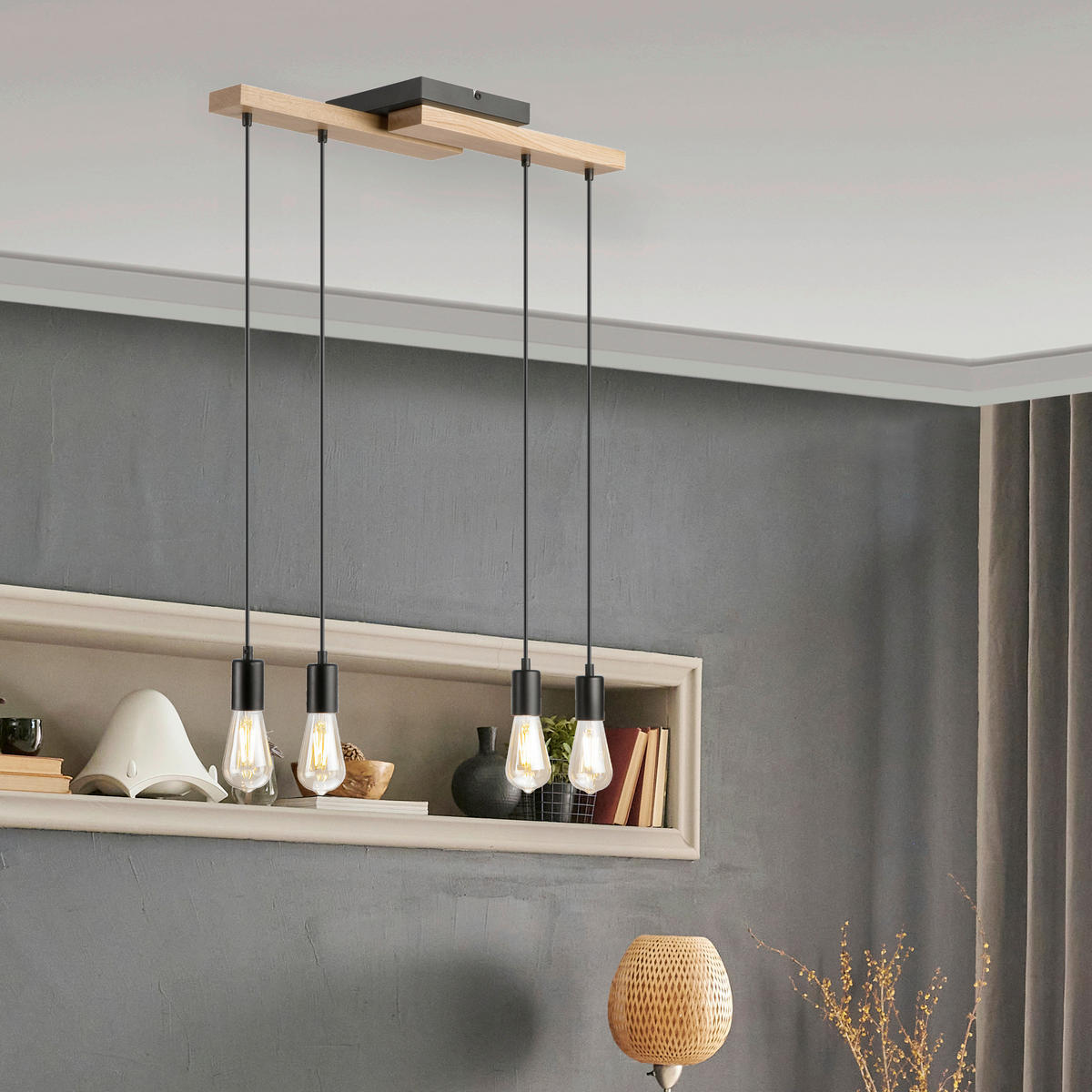 DECKENLEUCHTE    64/84/150 cm  - Honigeiche/Schwarz, Natur, Holz/Metall (64/84/150cm)