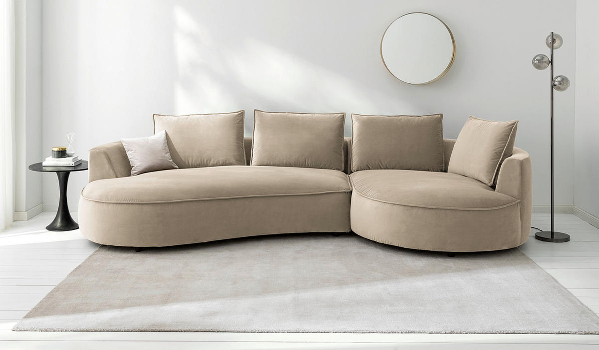 BIGSOFA Samt Beige  - Beige/Schwarz, Design, Kunststoff/Textil (322/66/154cm) - home24