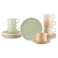 KAFFEESERVICE Session Romance 18-teilig  - Salbeigrün/Creme, Basics, Keramik - Creatable
