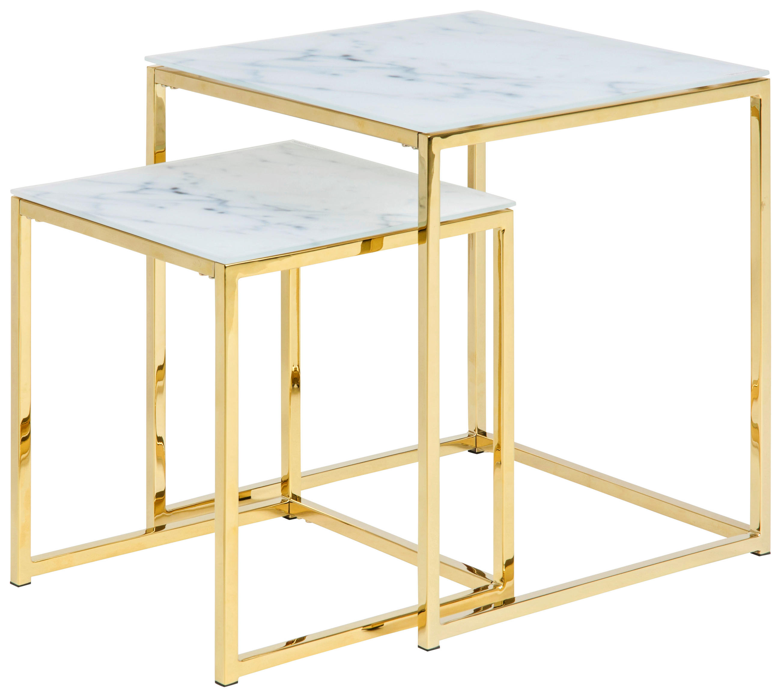 COUCHTISCHSET Metall, Glas 45/45/50 cm  - Weiss/Goldfarben, Design, Glas/Metall (45/45/50cm) - Ambia Home