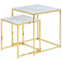 COUCHTISCHSET in Metall, Glas 45/45/50 cm  - Goldfarben/Weiß, Design, Glas/Metall (45/45/50cm) - Ambia Home