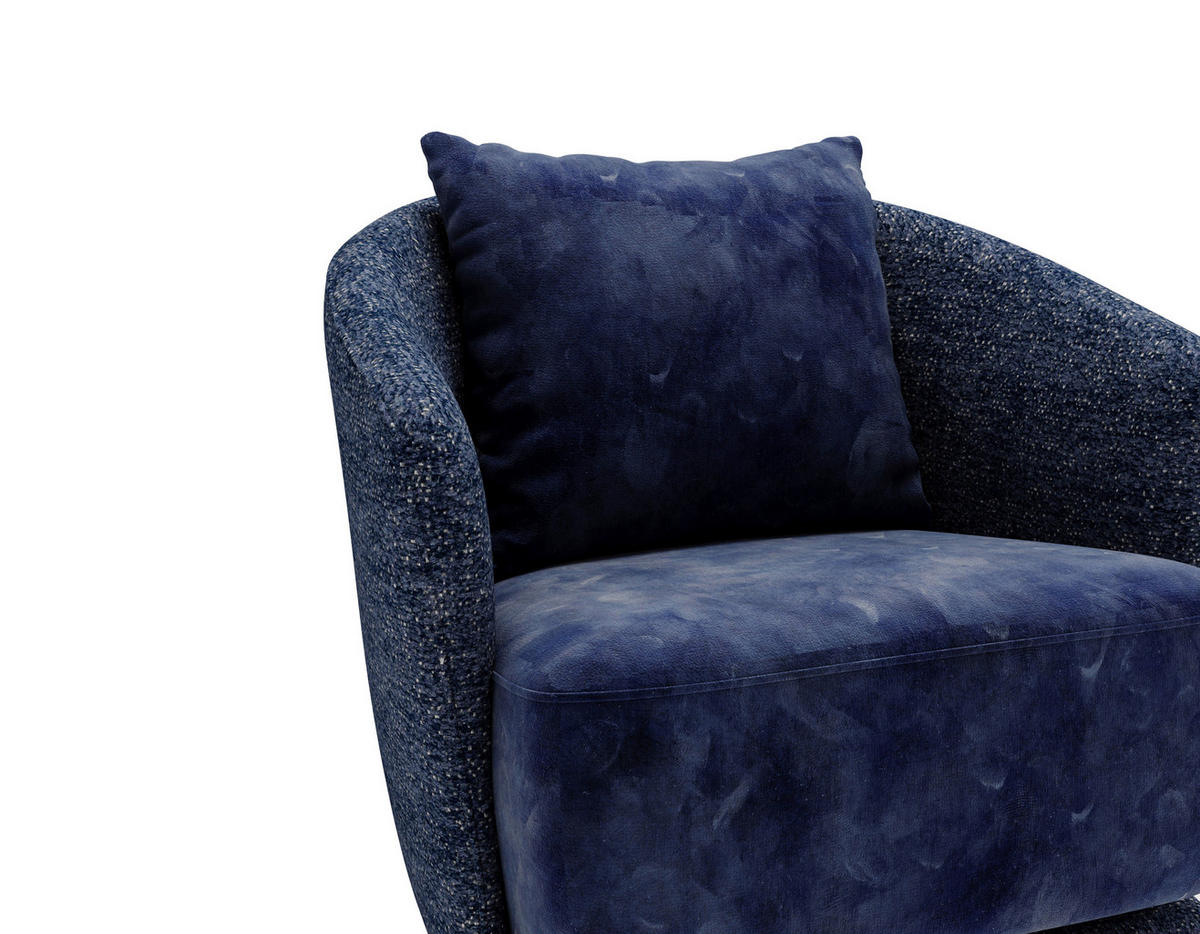 SESSEL in Plüsch, Bouclé Blau  - Blau/Schwarz, Design, Textil/Metall (83/80/75cm) - Livetastic