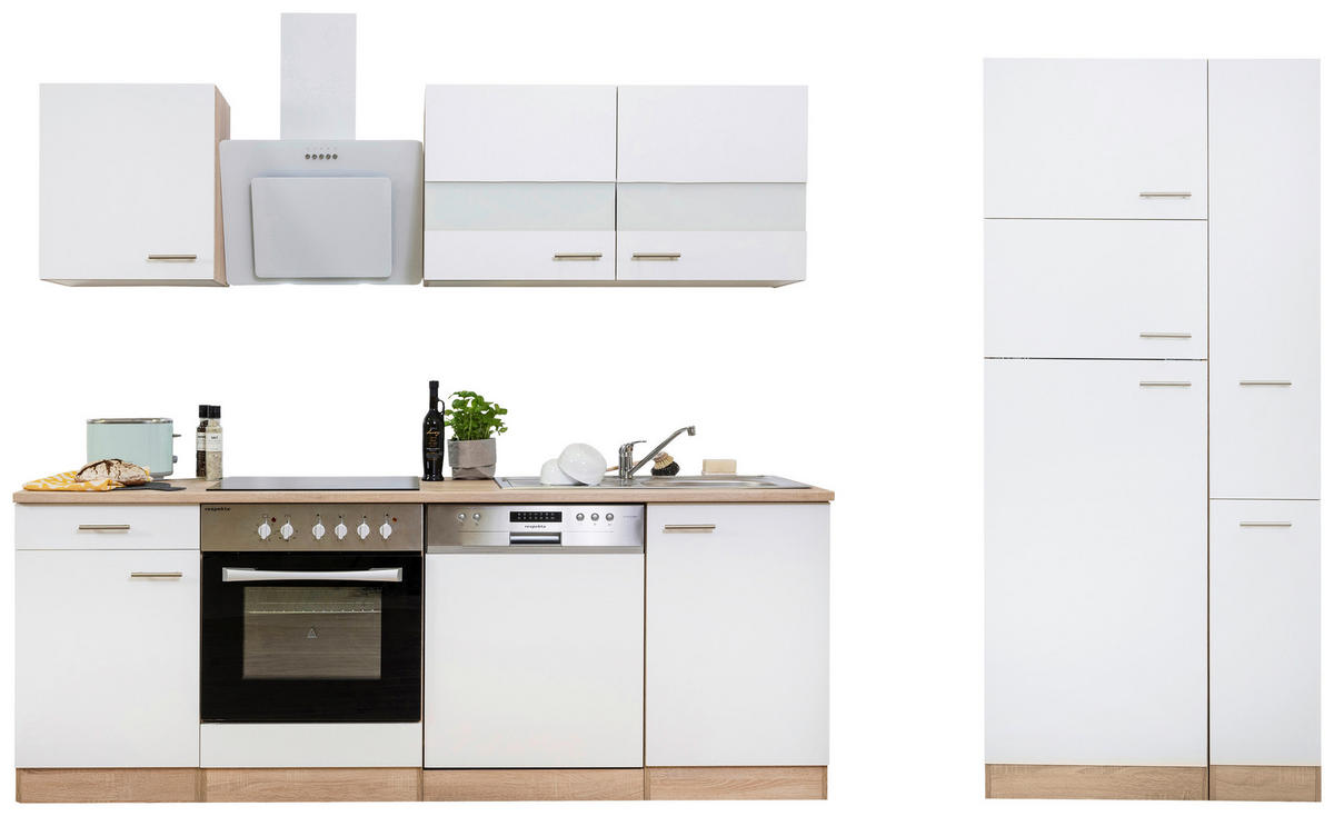 KÜCHENBLOCK 310 cm   in Weiss, Eichefarben  - Weiss/Eichefarben, Basics, Holzwerkstoff (310cm) - Respekta