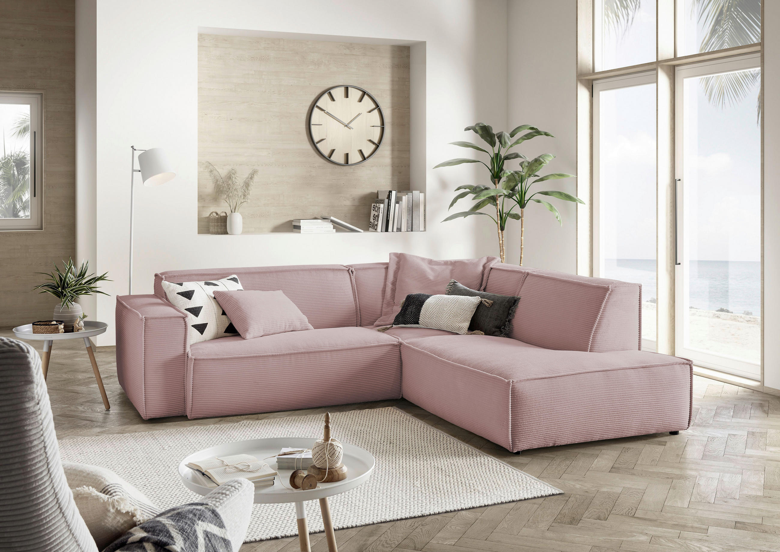 ECKSOFA in Cord Rosa  - Schwarz/Rosa, Konventionell, Kunststoff/Textil (254/224cm) - Hom`in