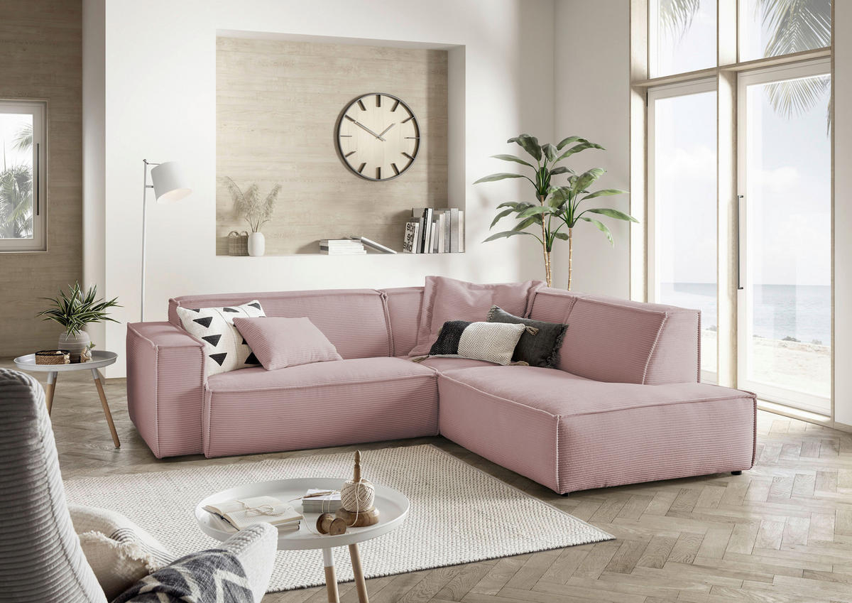ECKSOFA in Cord Rosa  - Schwarz/Rosa, Konventionell, Kunststoff/Textil (254/224cm) - Hom`in