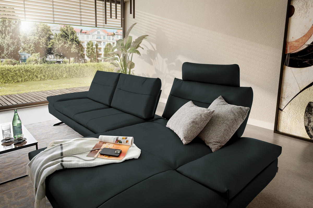 ECKSOFA in Echtleder Waldgrün  - Waldgrün/Schwarz, Modern, Leder/Metall (342/158cm) - Chilliano