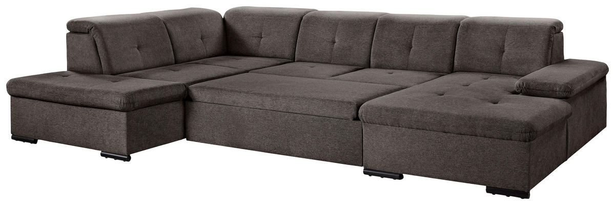 WOHNLANDSCHAFT Schwarz Chenille  - Schwarz/Grau, KONVENTIONELL, Kunststoff/Textil (188/340/240cm) - Carryhome