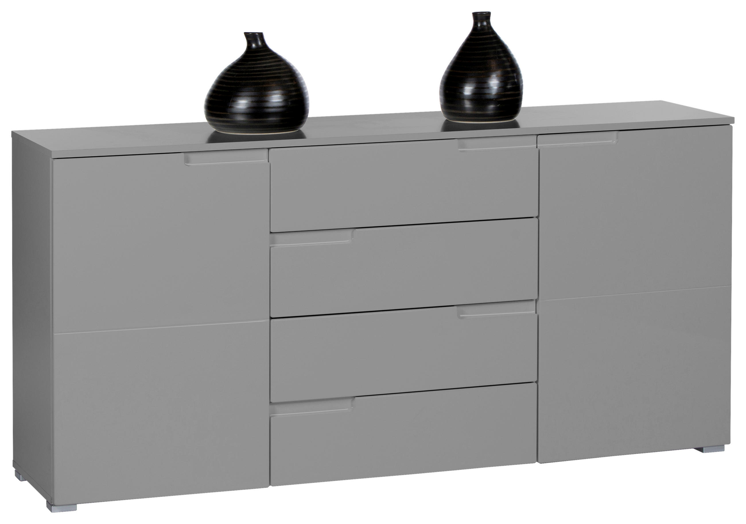 ŠIROKÁ KOMODA, šedá, 165/80/40 cm - šedá/barvy stříbra, Basics, kompozitní dřevo/plast (165/80/40cm)