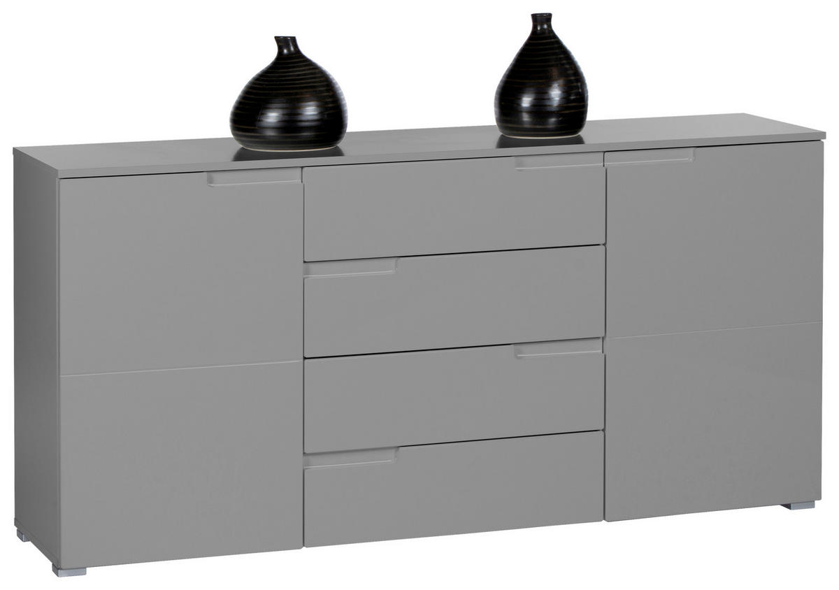 ŠIROKÁ KOMODA, šedá, 165/80/40 cm - šedá/barvy stříbra, Basics, kompozitní dřevo/plast (165/80/40cm)