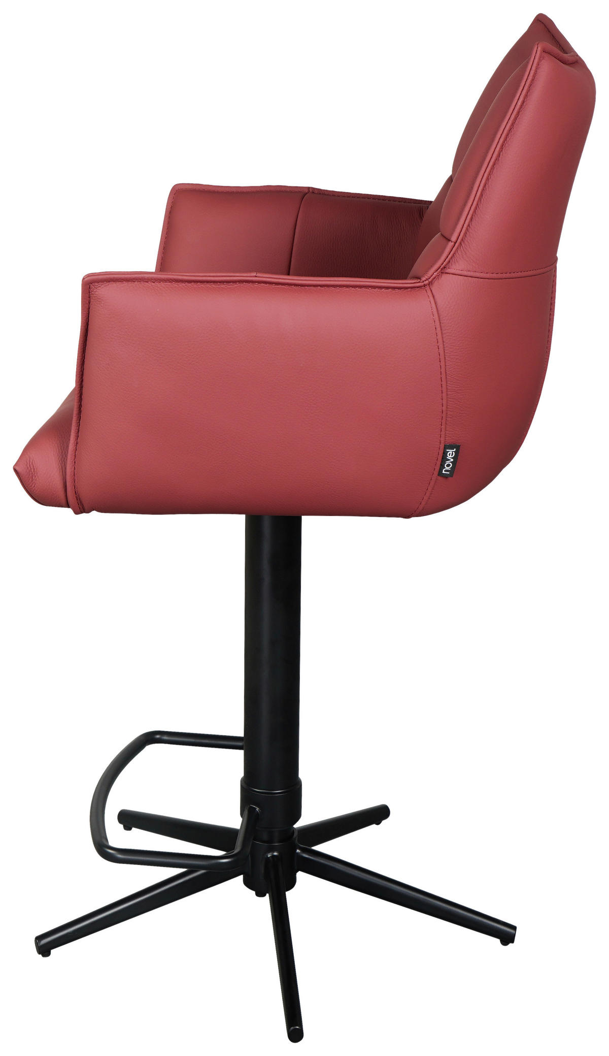 BARHOCKER Echtleder Schwarz, Weinrot Sitzfläche 360° drehbar  - Weinrot/Schwarz, Design, Leder/Metall (54/96-121/56cm) - Novel