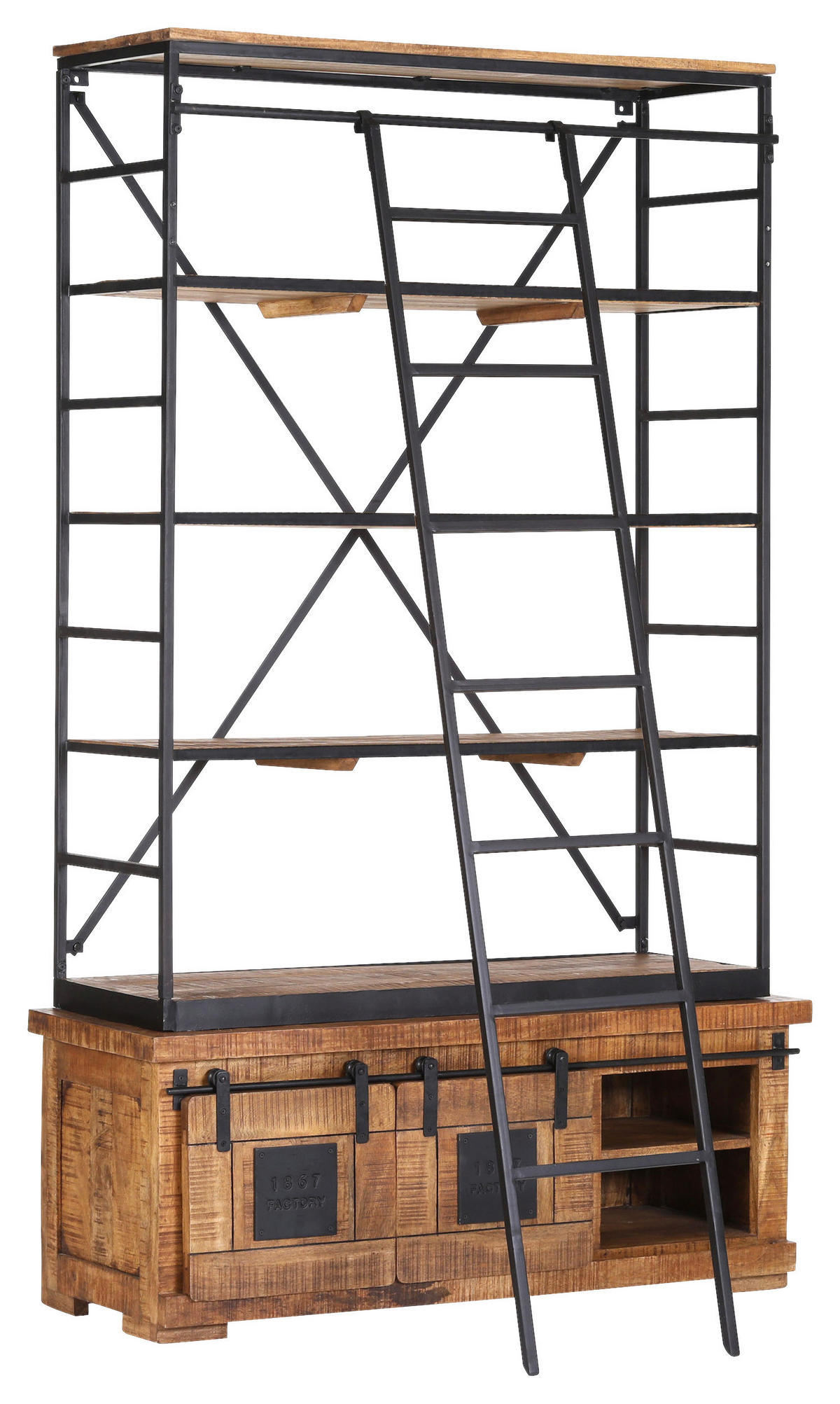 BÜCHERWAND Mangoholz massiv Naturfarben, Schwarz  - Schwarz/Naturfarben, KONVENTIONELL, Holz/Metall (127/210/45cm) - Landscape